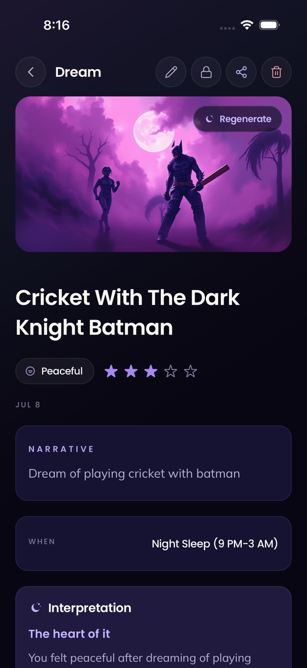 Dream Codex on iPhone, a dream with its reading